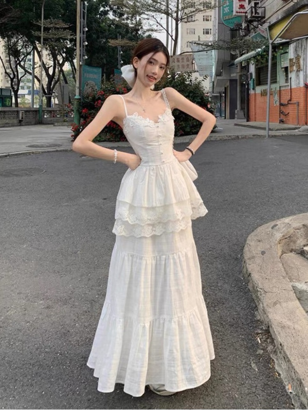 White Tiered Lace Maxi Skirt & Top